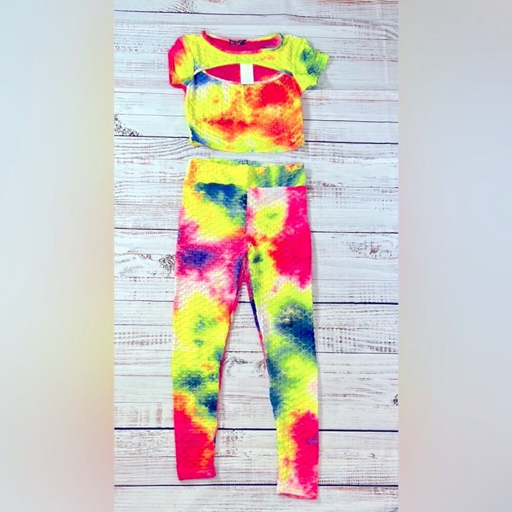 NWT! AQ Sport Neon Tie-Dye Two Piece Set size Large